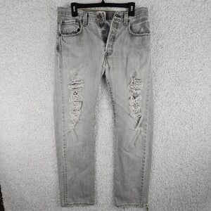 Levis 501 Jeans Button Fly Straight Leg Denim Men's 32x33 Thrashed Distressed